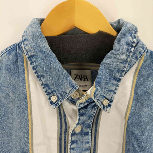 ザラ ZARA RELAXED FIT デニム切替L/Sストライプシャツ メンズ JPN:XL